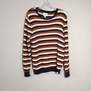 Rhythm Rugby Stripe Mens Crewneck Sweater in Navy, Rust & Cream  Size S